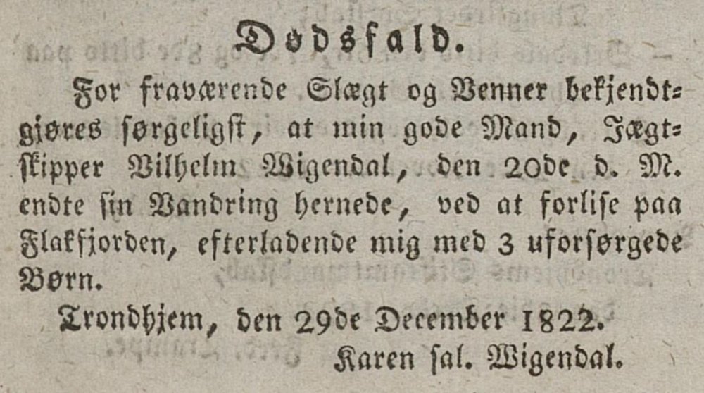 wilhelm wigendahl dødsannonse 1822.JPG
