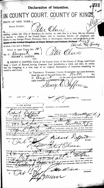 Peter Olsen First papers 1896.jpg